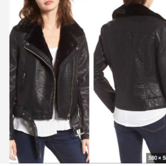 Topshop Jackets & Blazers - Topshop Vardy faux black leather faux fur aviator belted motorcycle jacket